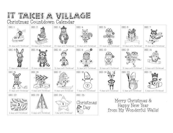 It Takes a Village Christmas Countdown Sticker Set - Advent Calendar Wall Decal