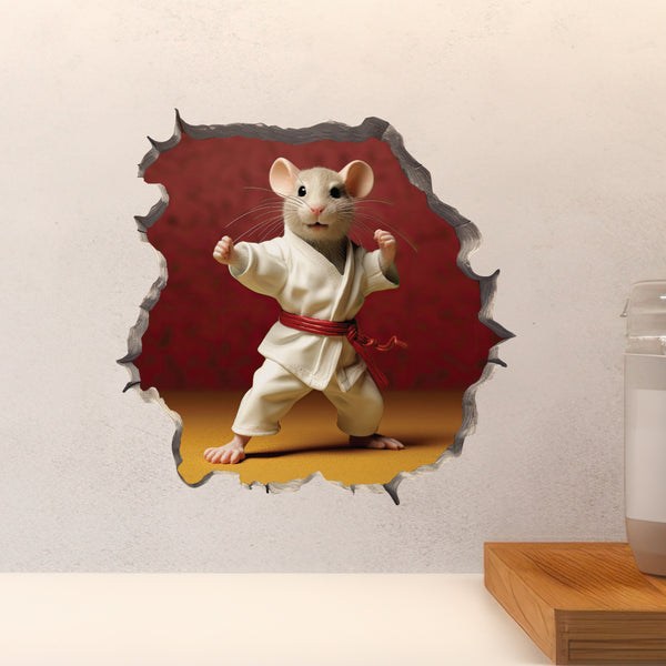 Karate Mouse decal on countertop