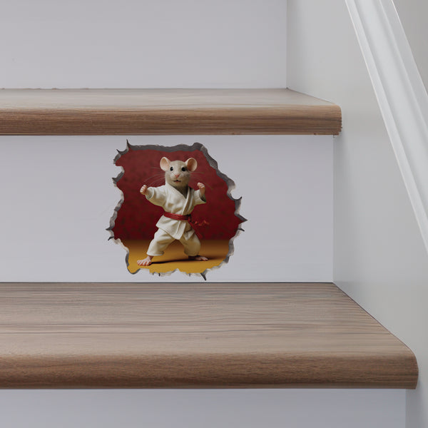Karate Mouse decal on stairs