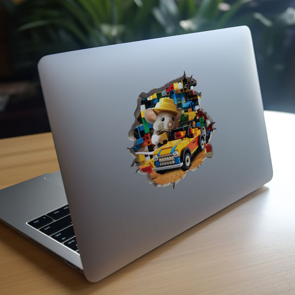 Building Block Mouse decal on laptop