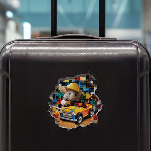Building Block Mouse decal on luggage