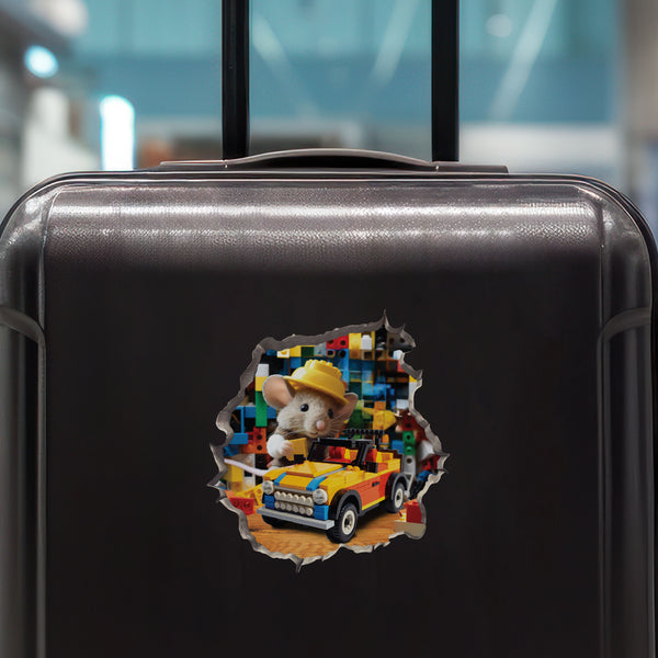 Building Block Mouse decal on luggage