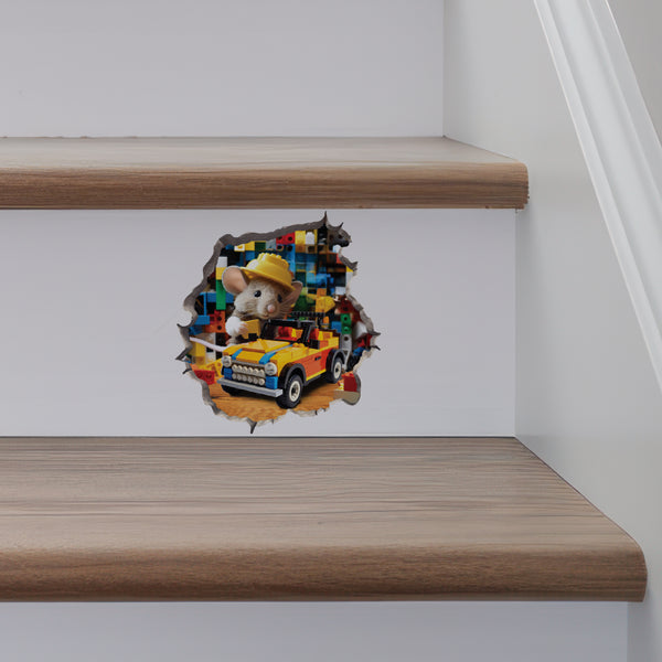 Building Block Mouse decal on stairs
