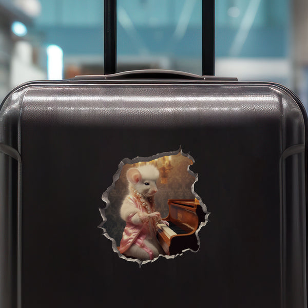 Liberace Piano Mouse decal on luggage