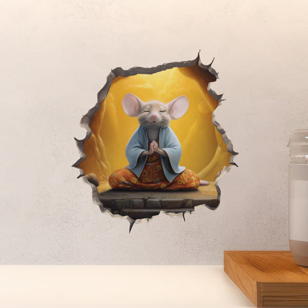 Meditating Mouse decal above countertop