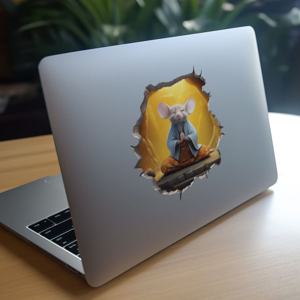 Meditation mouse decal on laptop