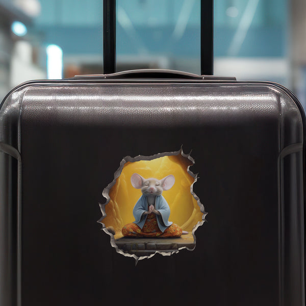 Meditating Mouse decal on luggage