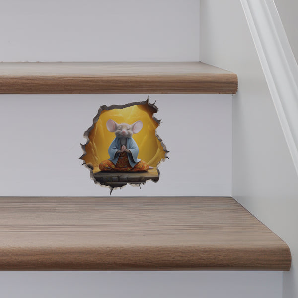 Meditating Mouse decal on stairs