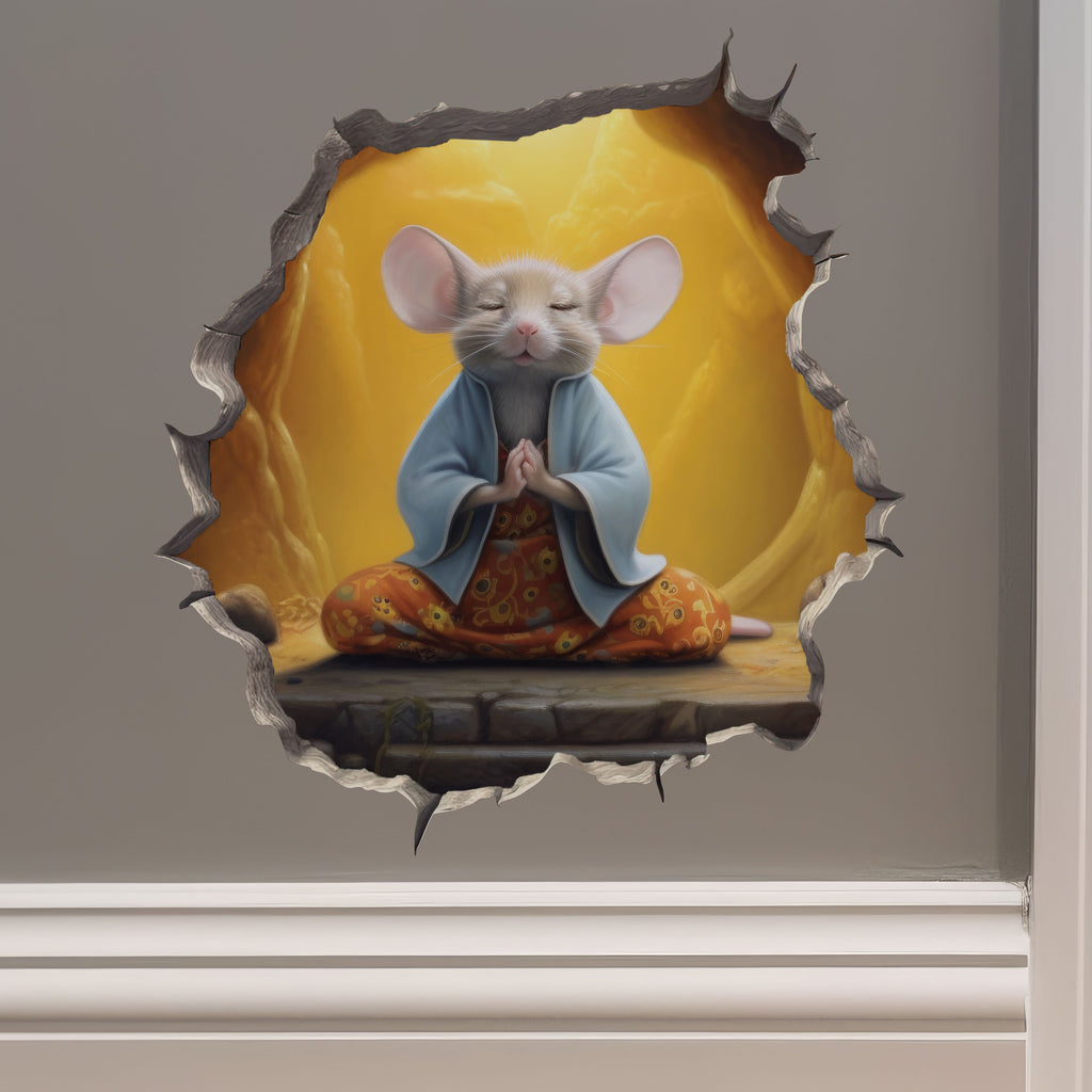 Meditation mouse decal on wall