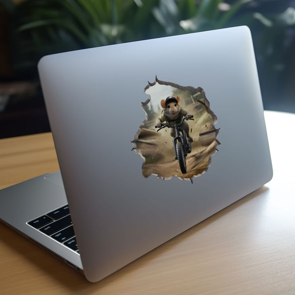 Mountain Biking Mouse decal on laptop