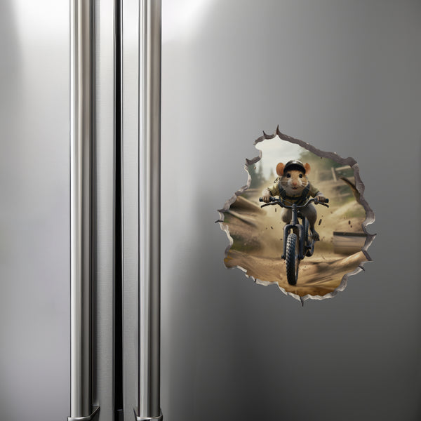Mountain Biking Mouse decal on refrigerator