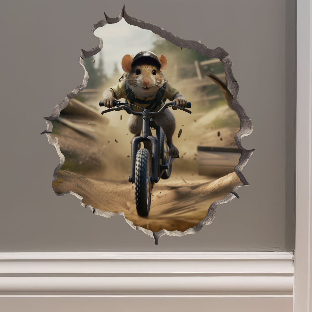 Mountain Biking Mouse decal on wall