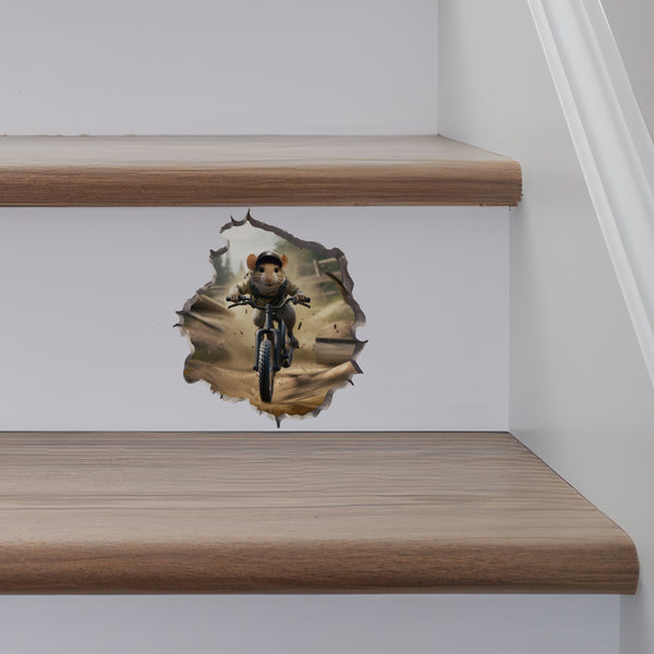 Mountain Biking Mouse decal on stairs