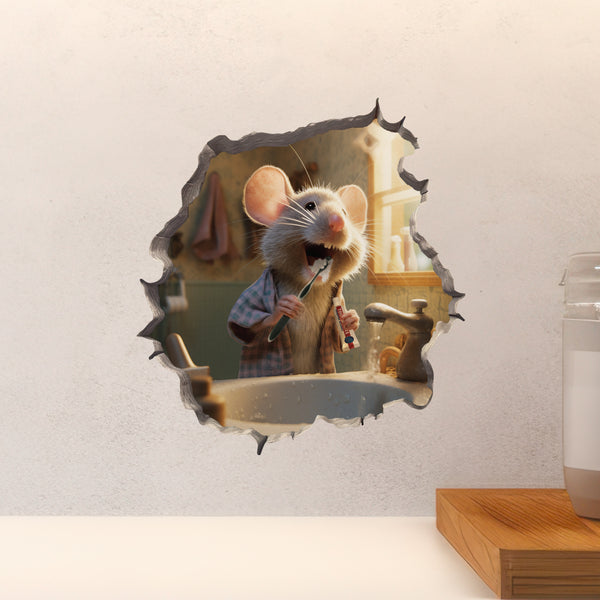 Mouse Brushing its Teeth decal above countertop