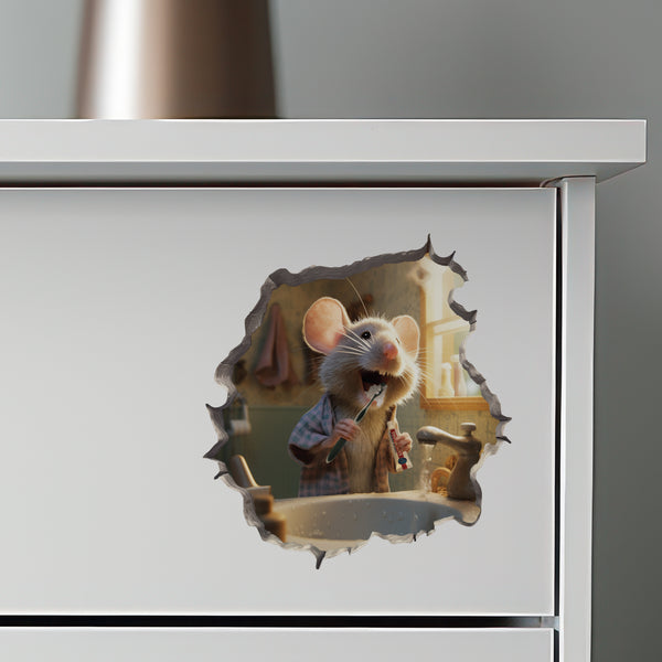 Mouse Brushing its Teeth decal on dresser