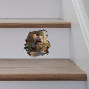 Mouse Brushing its Teeth decal on stairs