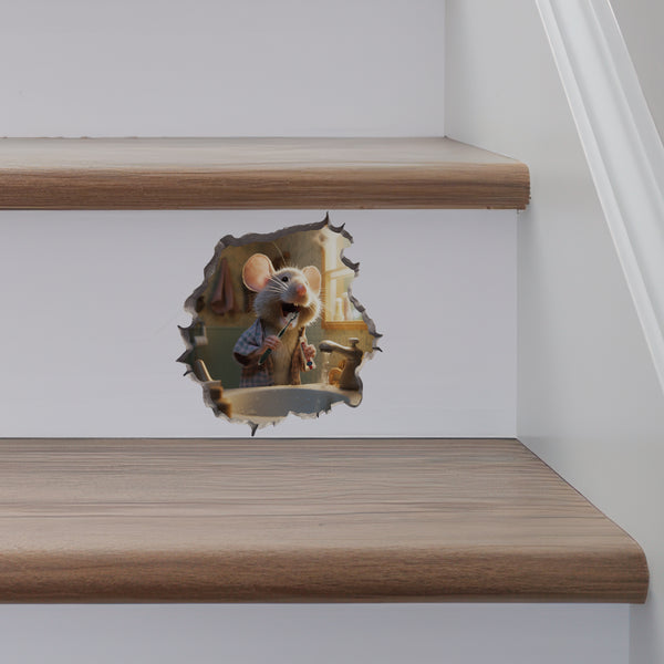 Mouse Brushing its Teeth decal on stairs