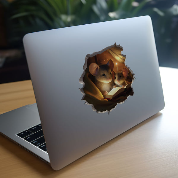 Reading Parent and Child Mice decal on laptop