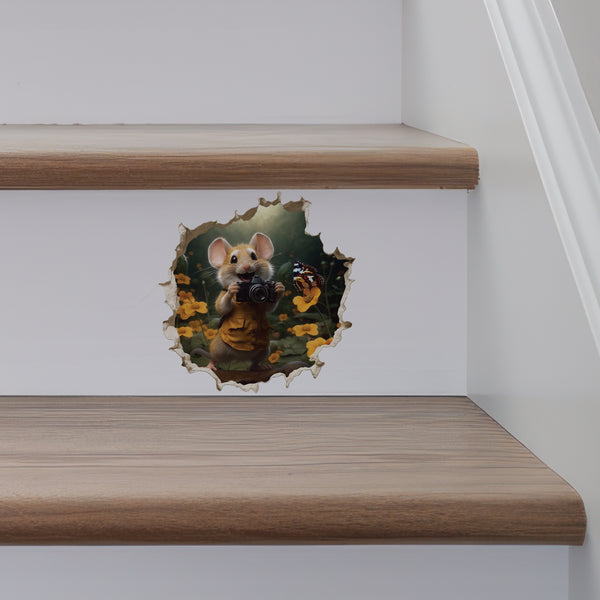 Photographer Mouse decal on stairs