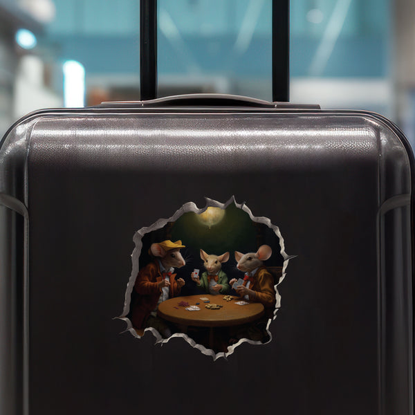 Poker Mice decal on luggage