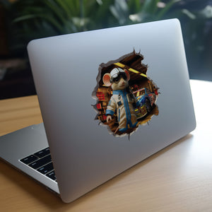 Race car driver mouse decal on laptop