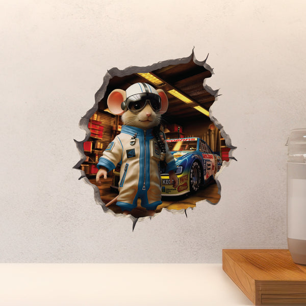 Rac Car Driver Mouse decal above countertop