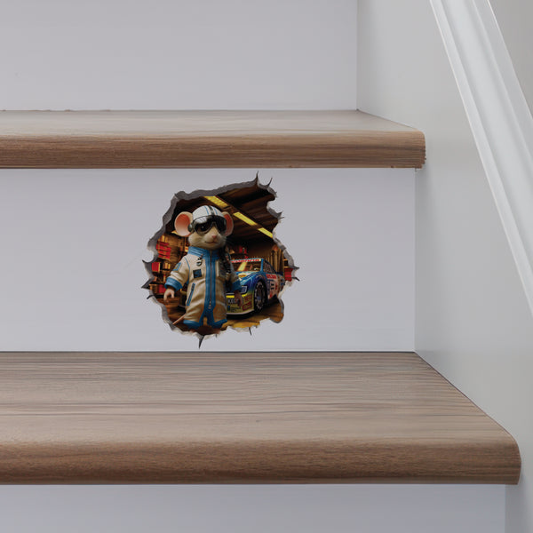 Rac Car Driver Mouse decal on stairs