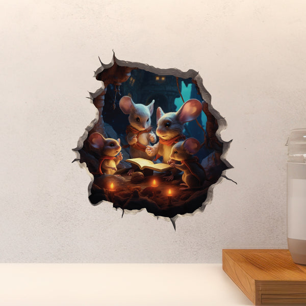 Reading Mouse Family decal above countertop