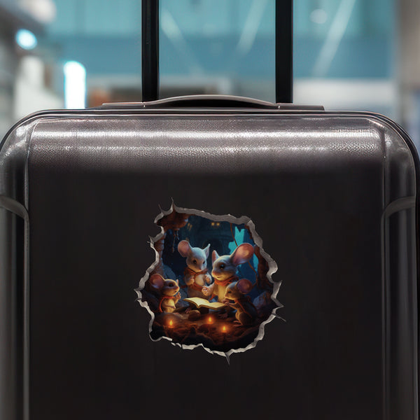 Reading Mouse Family decal on luggage