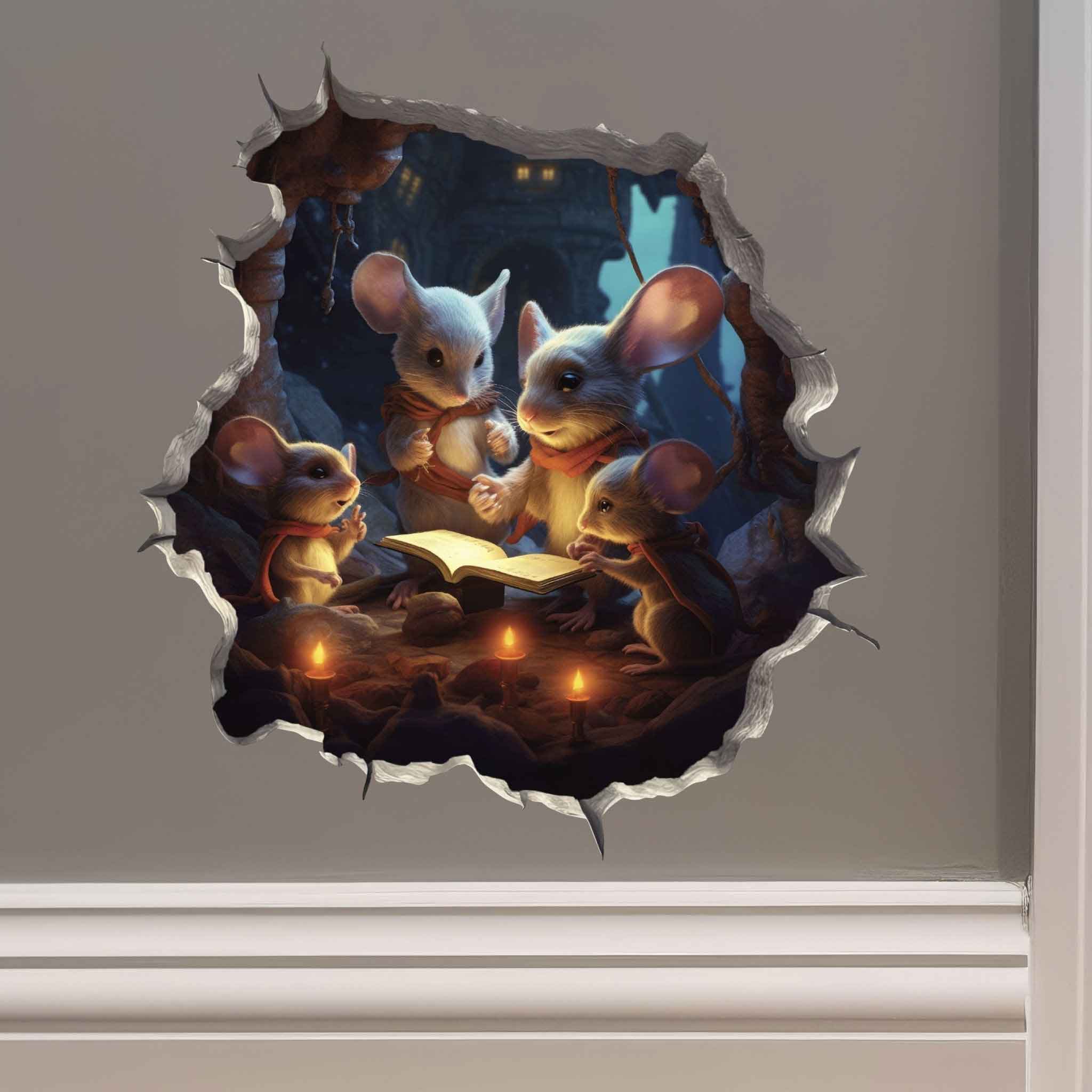 Reading Family Mouse Hole Decal