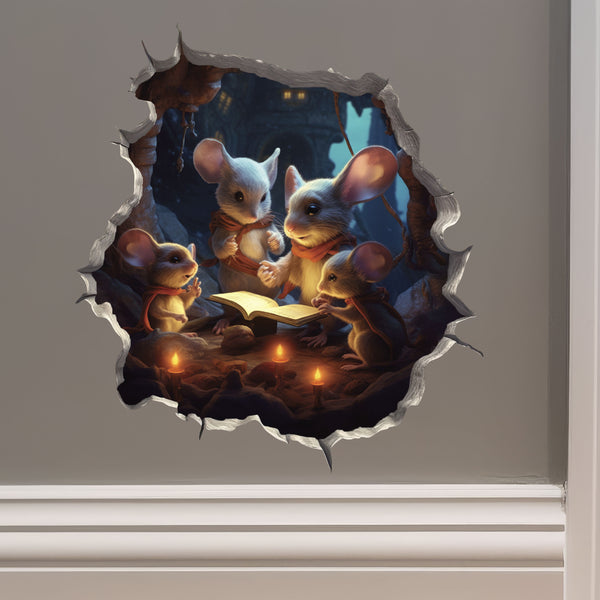 Reading Mouse Family decal on wall