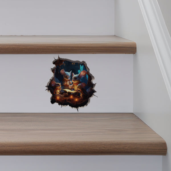 Reading Mouse Family decal on stairs