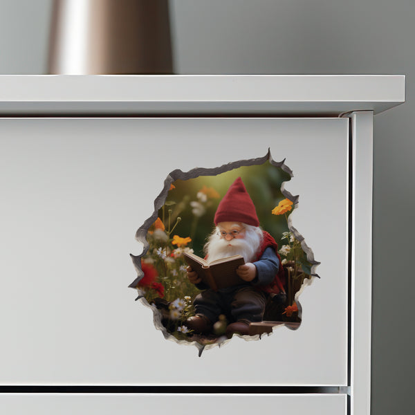Reading Gnome Notebook Decal on dresser