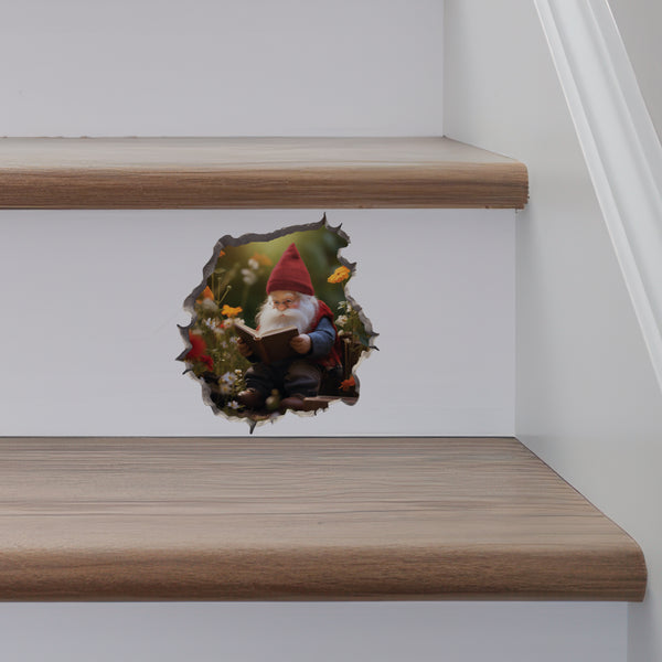Reading Gnome Notebook Decal on stairs