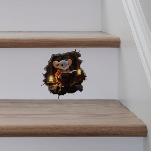 Reading Mouse decal on stairs