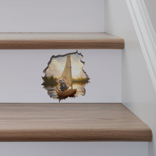 Sailboat Mouse decal on stairs