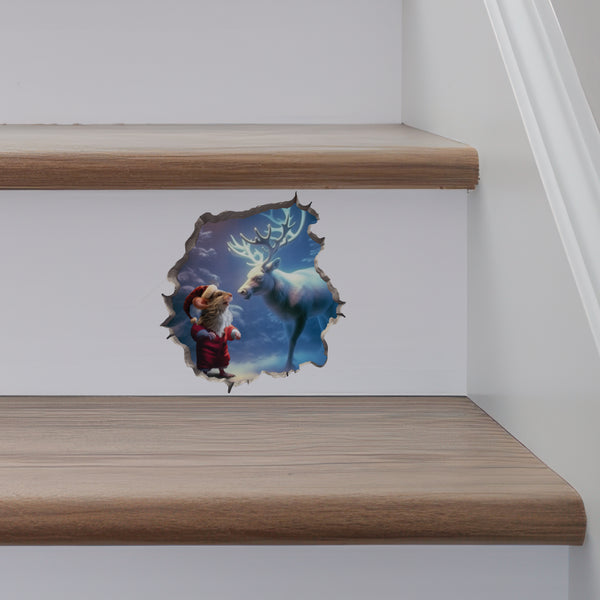 Santa Claus Mouse and Reindeer decal on stairs