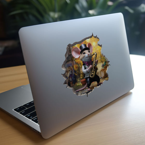 Saxophone Mouse decal on laptop