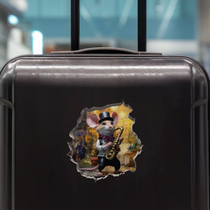 Saxophone Mouse decal on luggage