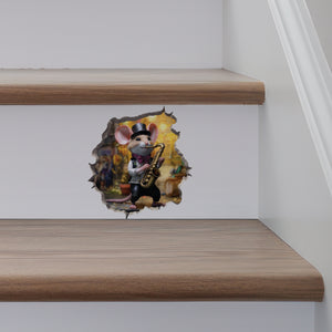 Saxophone Mouse decal on stairs