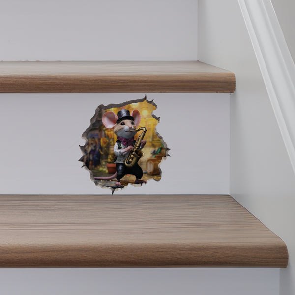 Saxophone Mouse decal on stairs