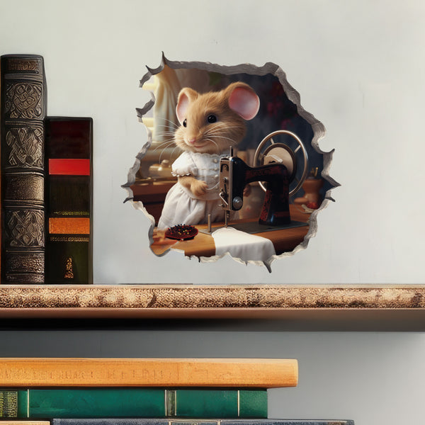Seamstress mouse decal with books
