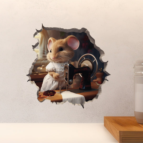 Seamstress mouse decal above countertop