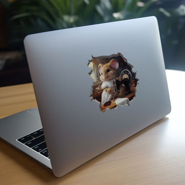 Seamstress mouse decal on laptop