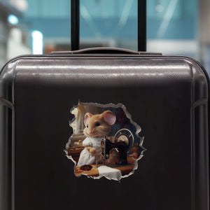Seamstress mouse decal on luggage