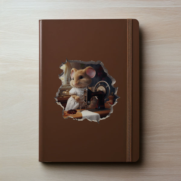 Seamstress mouse decal on notebook