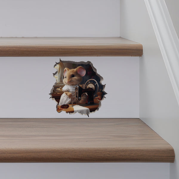 Seamstress mouse decal on stairs