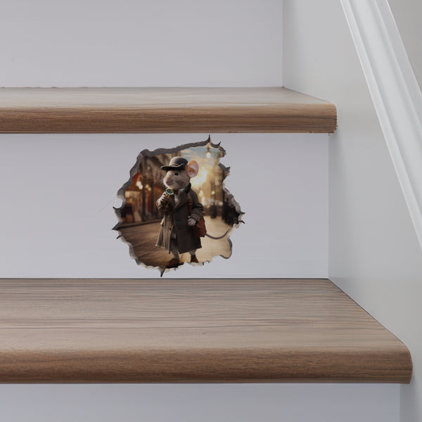 Sherlock Holmes Mouse decal on stairs