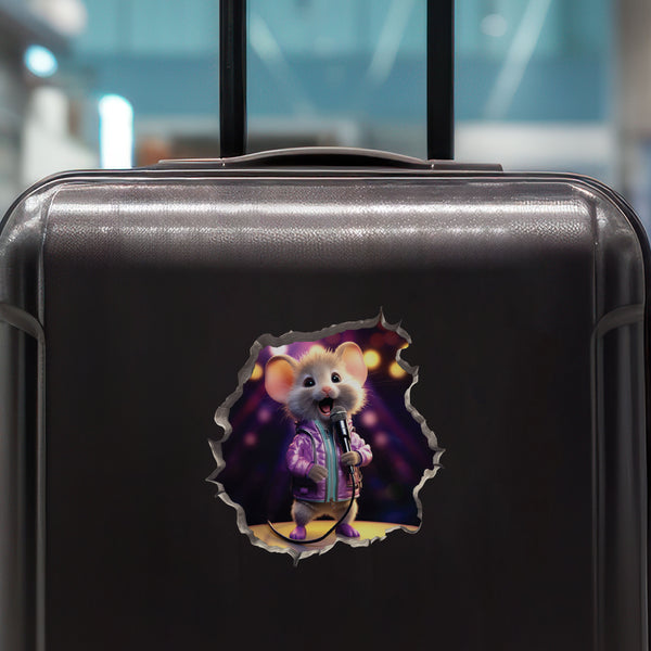 Singer Mouse decal on luggage