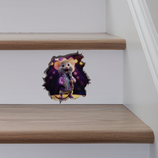Singer Mouse decal on stairs